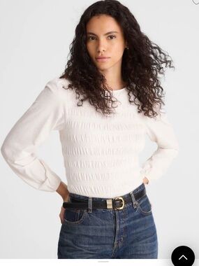 Madewell Smocked Boatneck Top ivory Cottagecore, Feminine, Boho, Romantic NWT- M